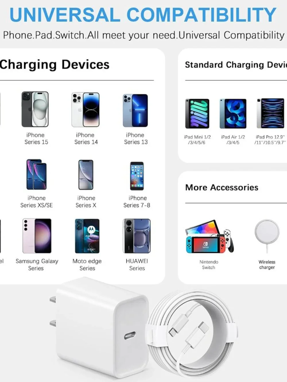10FT USB-C Charger with Block (2 chargers)
